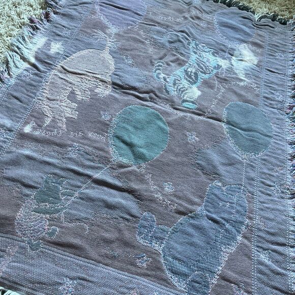 Vintage Disney Classic Winnie the Pooh Cotton Woven Tapestry Throw Blanket - Picture 8 of 10